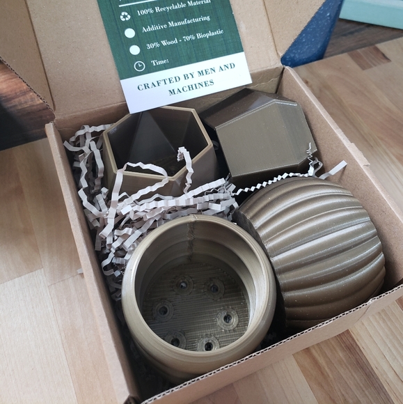 Set of 4 Linden Wood Textured Indoor Planters - Picture 5 of 5